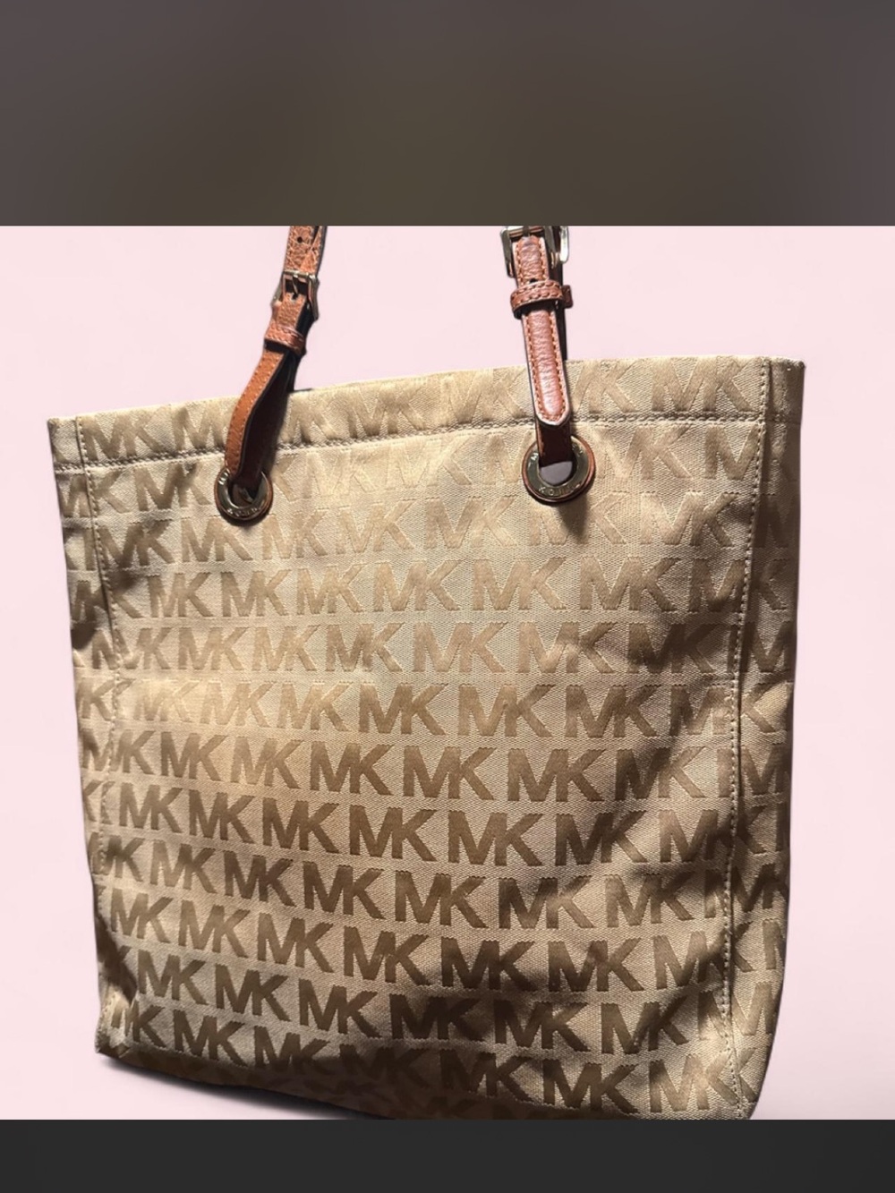 Michael Kors Jet Set North South Monogram Tote Beige, Camel. GUC